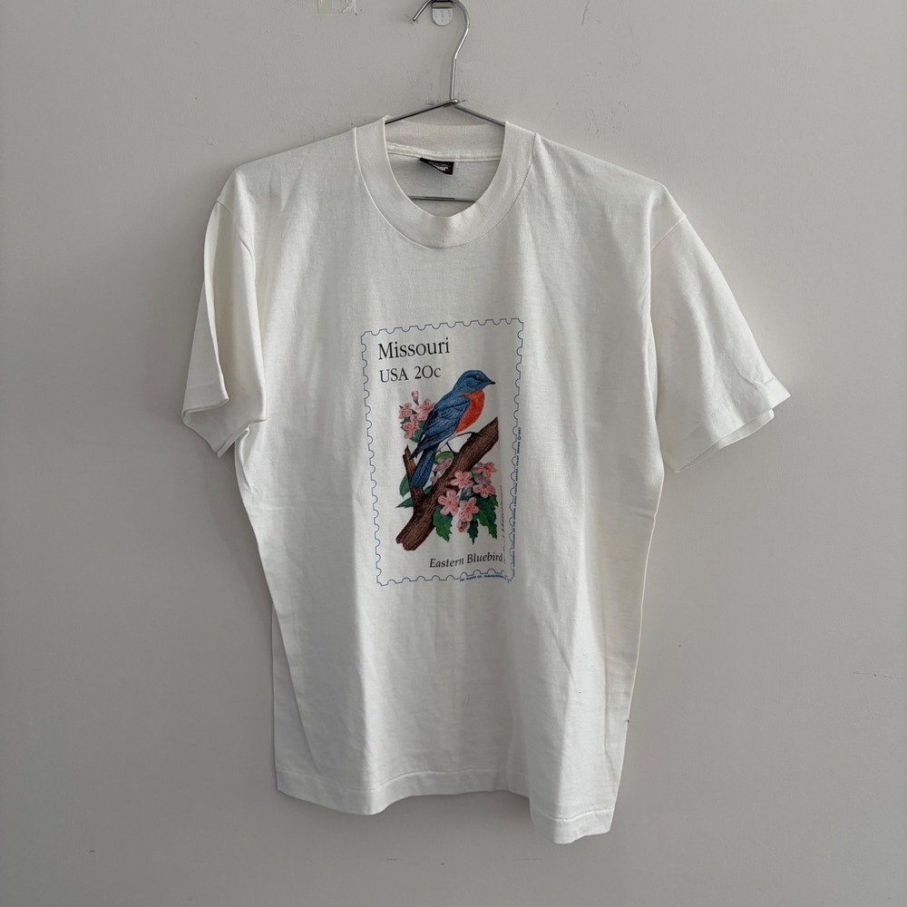 Vintage Screen Stars Best Missouri USA 20c Eastern Bluebird Stamp T-Shirt Large